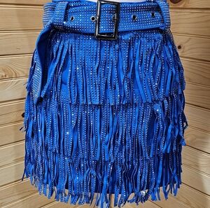 Royal Blue Fringe Skirt with Belt